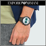 Emporio Armani Mario Chronograph White Dial Black Steel Strap Watch For Men - AR11471