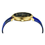 Versace V-Circle Black Dial Blue Leather Strap Watch for Women - VE8100218