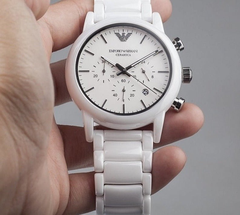 Emporio Armani Luigi Chronograph Ceramic White Dial White Ceramic