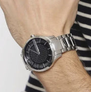 Armani Exchange Hampton Chronograph Black Dial Silver Steel Strap Watch For Men - AX2179