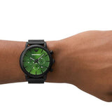 Emporio Armani Luigi Chronograph Green Dial Black Mesh Bracelet Watch For Men - AR11470