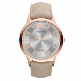 Emporio Armani Classic Quartz Silver Dial Beige Leather Strap Watch For Men - AR2464