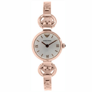 Emporio Armani Retro Quartz Silver Dial Rose Gold Steel Strap Watch For Women - AR1776
