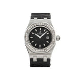 Audemars Piguet Royal Oak Quartz Diamonds Black Dial Black Leather Strap Watch for Women - 67621ST.ZZ.D002CR.01