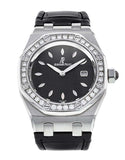 Audemars Piguet Royal Oak Quartz Diamonds Black Dial Black Leather Strap Watch for Women - 67621ST.ZZ.D002CR.01