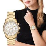 Michael Kors Lexington Mother of Pearl White Dial Gold Steel Strap Watch For Women - MK7241