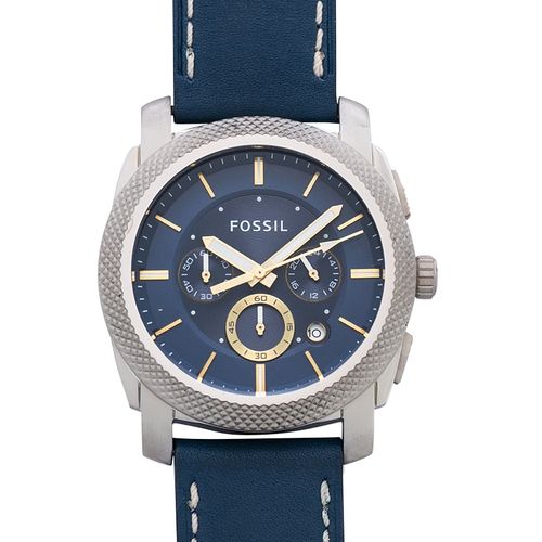 Fossil Machine Chronograph Blue Dial for Leather Watch Blue Men Strap