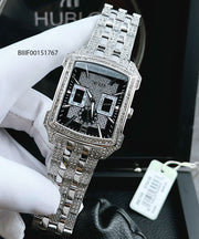 Bulova Crystal Collection Black Dial Silver Steel Strap Watch for Men - 98C108