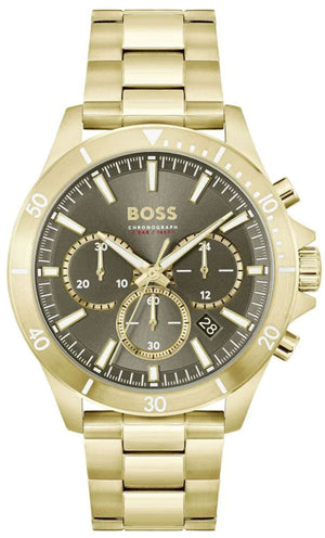 Hugo Boss Troper Chronograph Green Dial Gold Steel Strap Watch For Men - 1514059