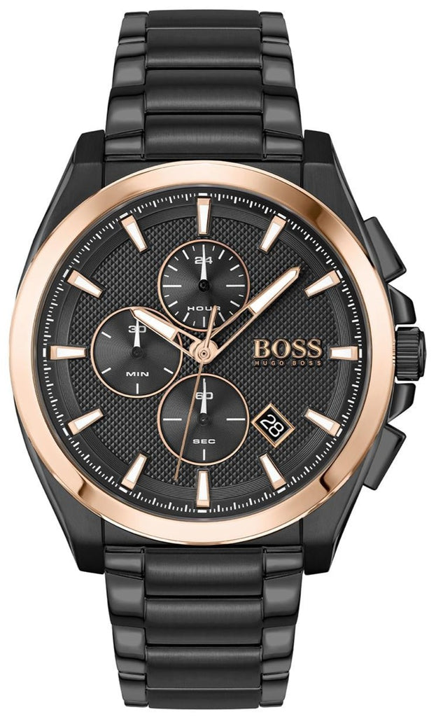 Hugo Boss Grandmaster Black Dial Black Steel Strap Watch for Men  - 1513885
