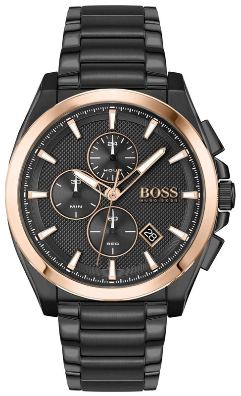 Hugo Boss Grandmaster Black Dial Black Steel Strap Watch for Men - 1513885