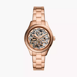 Fossil Rye Automatic Skeleton Rose Gold Dial Rose Gold Steel Strap Watch for Women - BQ3754