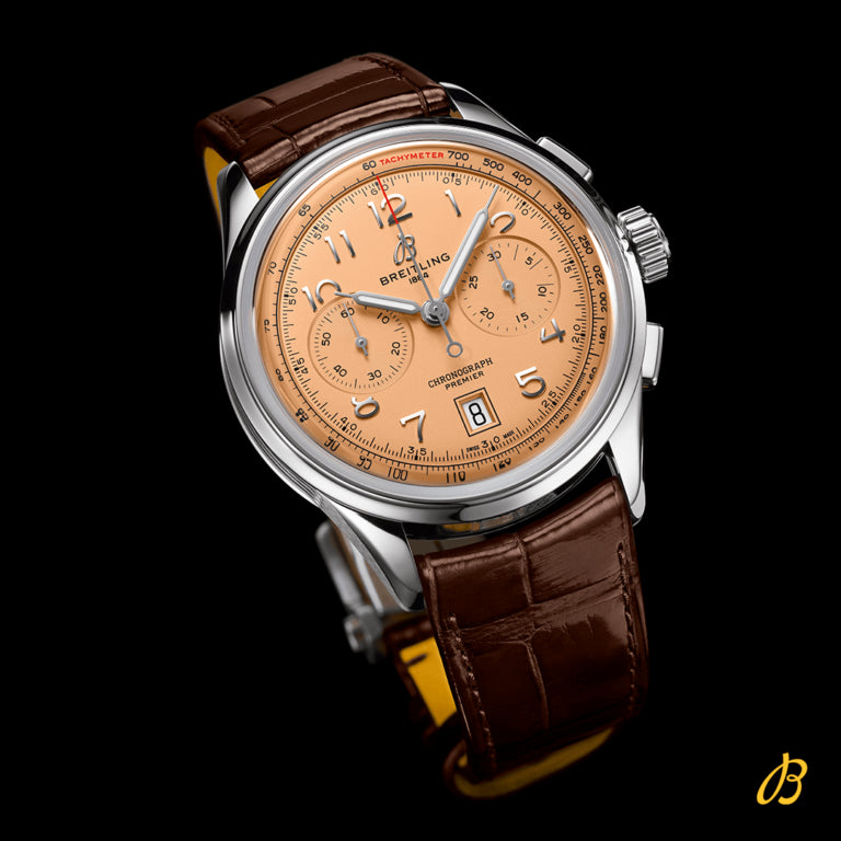 Breitling Premier B01 Chronograph 42 Beige Dial Brown Leather Strap Watch  for Men Watch for Men