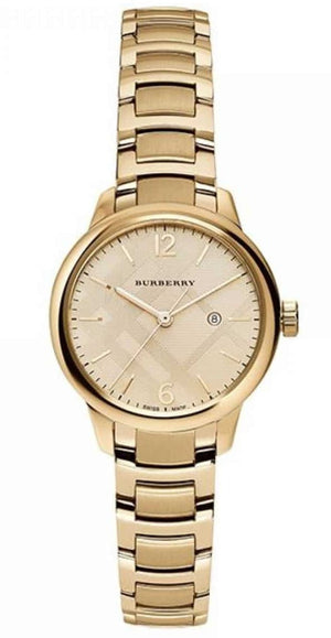 Burberry The Classic Champagne Gold Dial Gold Steel Strap Watch for Women - BU10109