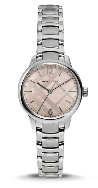 Burberry The Classic Pink Dial Silver Steel Strap Watch for 