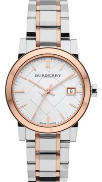 新品＊バーバリー 高級時計 BU9105 Burberry The City White Dial Two Tone Steel Strap Watch for Women