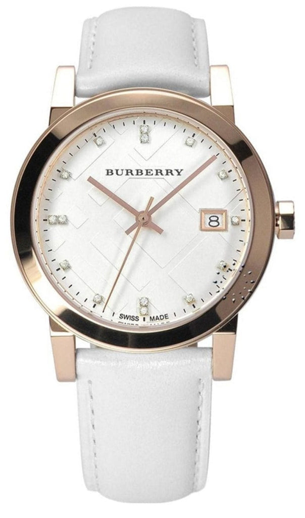 Burberry The City Diamonds White Dial White Leather Strap Watch