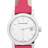 Burberry The City White Dial Haymarket Pink Leather Strap Watch for Women - BU9149