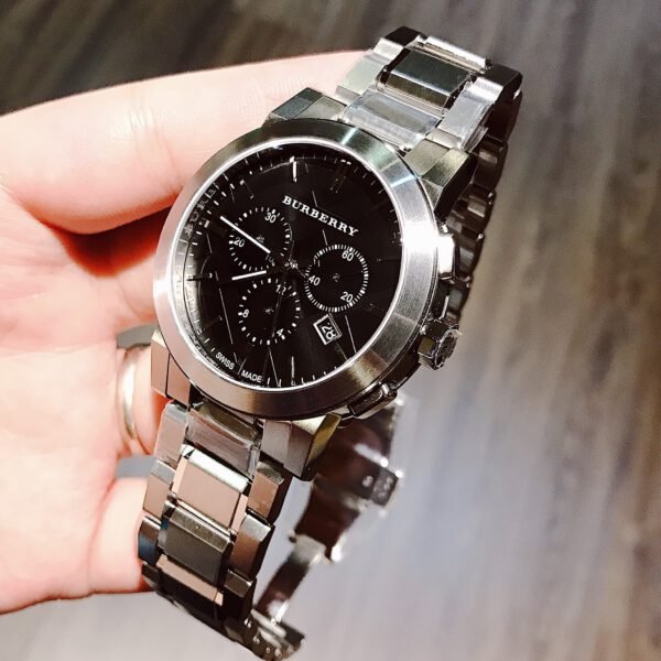 Burberry The City Black Dial Silver Steel Strap Watch for Men