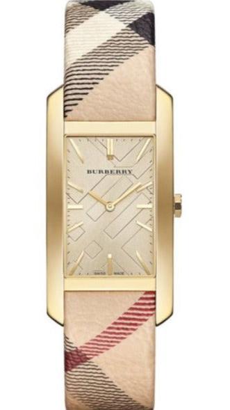 Burberry Pioneer Champagne Dial Haymarket Beige Leather Strap