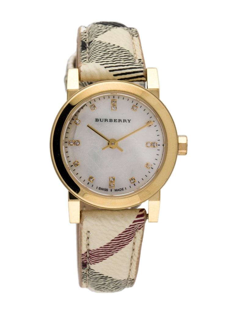 Burberry The City Diamonds Mother of Pearl Dial Brown Leather