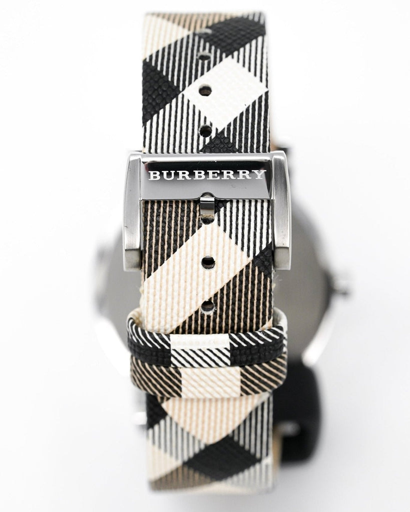Burberry The City Nova Silver Dial White Leather Strap Watch for Women