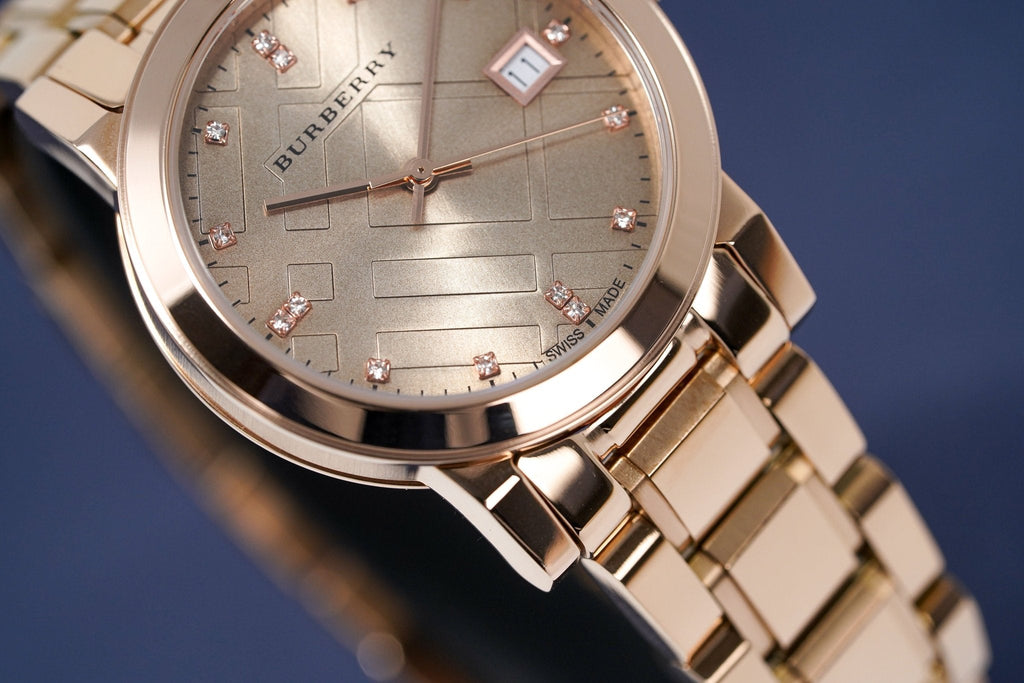 Burberry The City Diamonds Rose Gold Dial Rose Gold Steel Strap