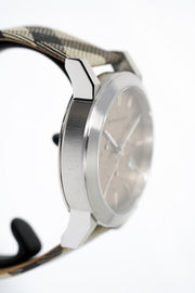 Burberry The City Smoke Dial Checked Brown Leather Strap Watch for Men - BU9358