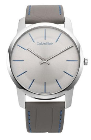 Calvin Klein City Silver Dial Grey Leather Strap Watch for Men - K2G211Q4