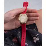 Guess Cosmo Diamonds Gold Dial Red Rubber Strap Watch for Women