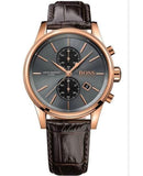 Hugo Boss Jet Chronograph Grey Dial Brown Leather Strap Watch for Men - 1513281