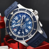 Breitling Superocean II 44mm Blue Dial Blue Rubber Strap Watch for Men - A17392D8/C910/158S/A20SS.1