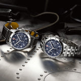 Breitling Avi Chronograph 42 Tribute to Vought F4U Corsair Blue Dial Silver Steel Strap Watch for Men - A233801A1C1A1