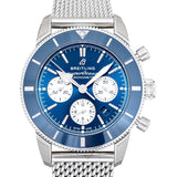 Breitling Superocean Heritage B01 Chronograph 44 Blue Dial Silver Mesh Bracelet Watch for Men - AB0162161C1A1