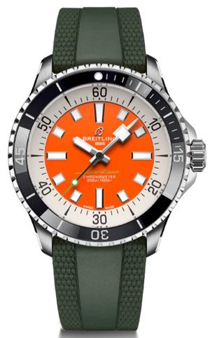 Breitling Superocean Automatic 42mm Kelly Slater Limited Edition Orange Dial Green Rubber Strap Watch for Men - A173751A101S1