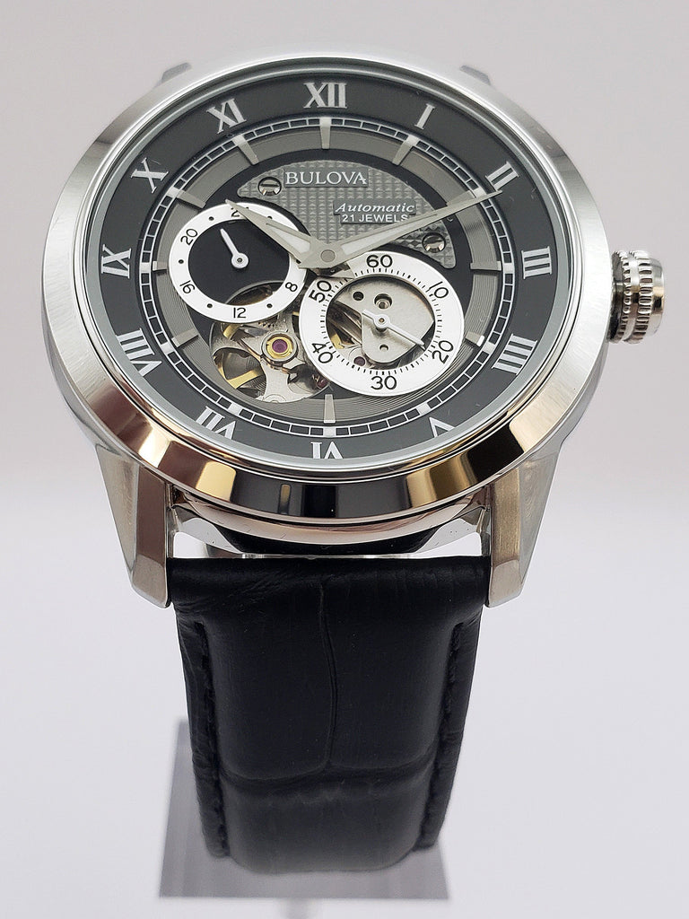 Leather Men Bulova Classic Silver Automatic Strap Dial Watch for BVA Black