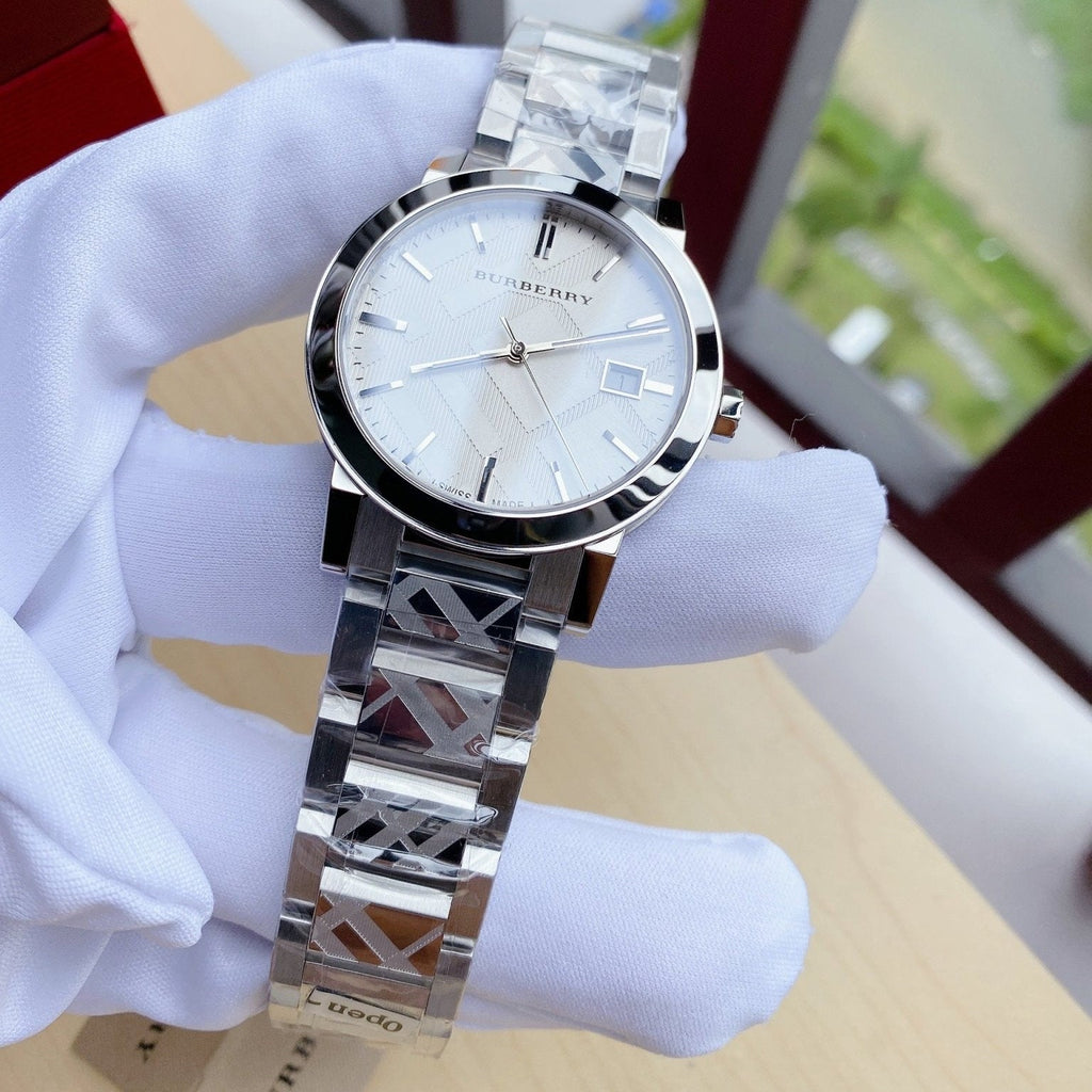 Burberry The City Silver Dial Silver Steel Strap Watch for Men