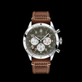 Breitling Super Avi B04 Chronograph GMT 46 Curtiss Warhawk Green Dial Brown Leather Strap Watch for Men - AB04452A1L1X1