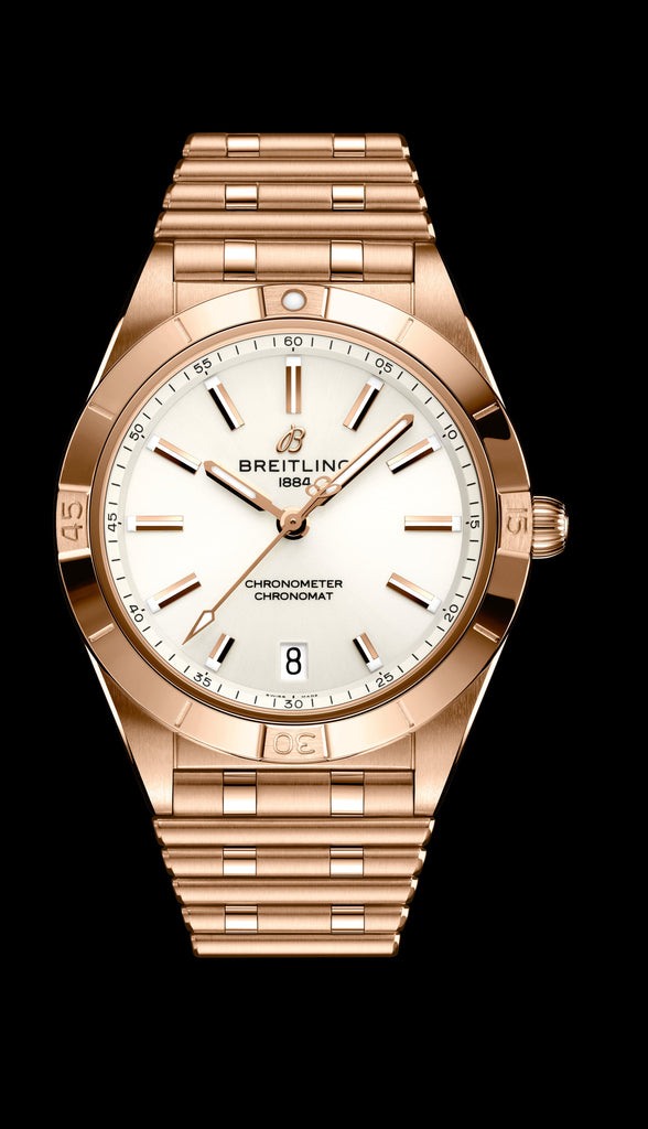 Breitling Chronomat 32 White Dial Rose Gold Steel Strap Watch for Women - R10380101A1R1