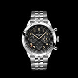 Breitling Super Avi B04 Chronograph GMT 46 P-51 Mustang Black Dial Silver Steel Strap Watch for Men - AB04453A1B1A1