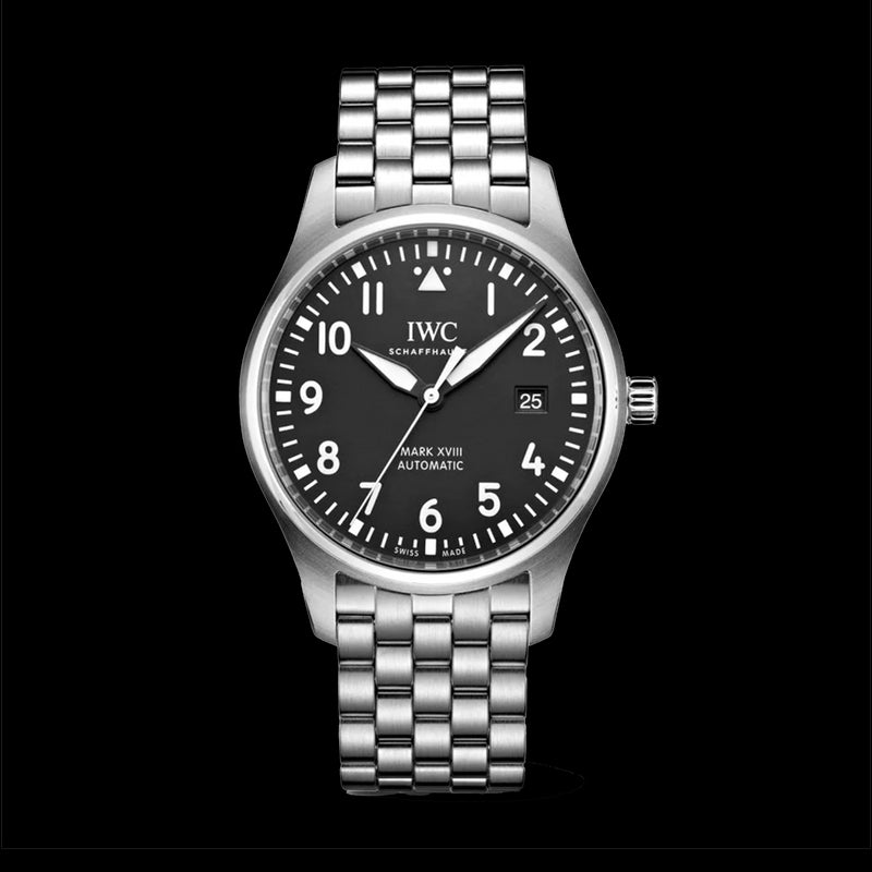 IWC Pilot s Watch Mark XVIII Black Dial Silver Steel Strap Watch