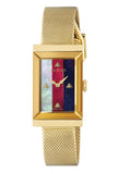 Gucci G Frame Quartz Diamonds White Red Blue Dial Gold Mesh Bracelet Watch For Women - YA147511