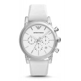 Emporio Armani Classic Chronograph White Dial White Rubber Strap Watch For Men - AR1054