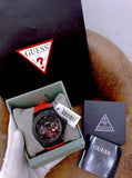 Guess Legacy Black Dial Red Silicone Strap Watch for Men - W1049G6