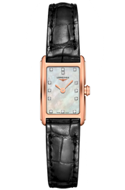 Longines Dolcevita Diamonds Mother of Pearl White Dial Black Leather Strap Watch for Women - L5.258.8.87.0
