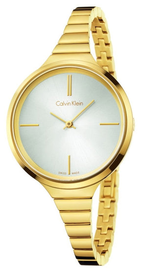 Calvin Klein Lively White Dial Gold Steel Strap Watch for Women - K4U23526