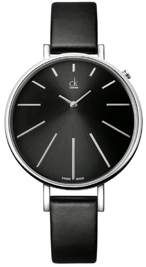 Calvin Klein Equal Black Dial Black Leather Strap Watch for Women - K3E231C1