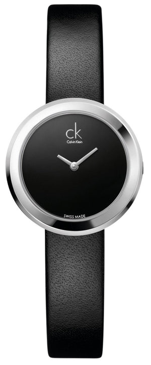 Calvin Klein Firm Black Dial Black Leather Strap Watch for Women - K3N231C1