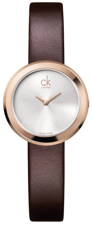 Calvin Klein Firm White Dial Brown Leather Strap Watch for Women - K3N236G6