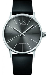 Calvin Klein Minimal Black Dial Black Leather Strap Watch for Men